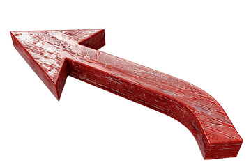 Red arrow pointing up left, with texture, against a transparent background. Rendered in 3D with detailed surfaces