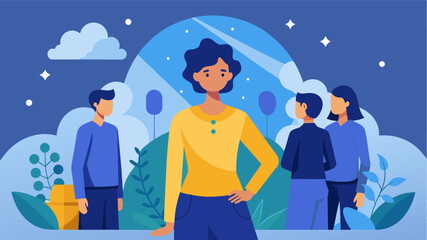 Fototapeta premium From avoiding mirrors to posing for a photo without hesitation he sees how far hes come and feels empowered by his transformation.. Vector illustration