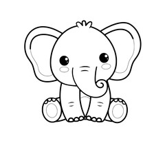 Cute Elephant Coloring Page Vector - Safari Animal for Kids