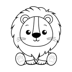 Cute Cartoon Lion Coloring Page Vector for Kids