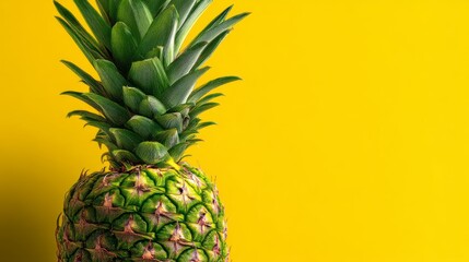 Obraz premium A vibrant pineapple against a bold yellow background radiates tropical freshness and energy.