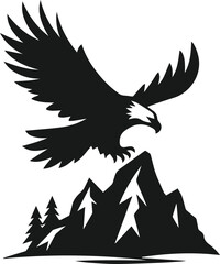 Mountain with eagle vector silhouette