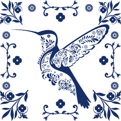 hummingbirdmexican talavera poblana mosaic illustration in vector format