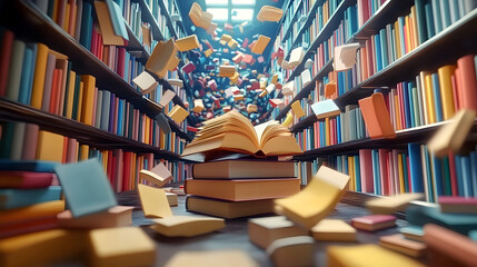 Books imagination, 3d illustration.the concept of international literacy day, copy space. World book day.