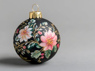 Porcelain Christmas tree ornament featuring beautiful flowers in a decorative and colorful round design