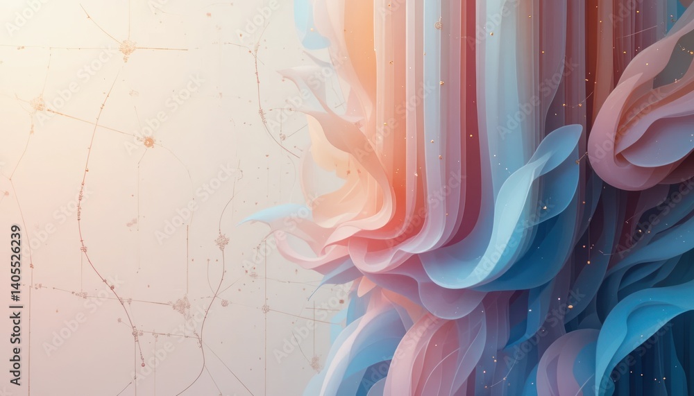 Poster elegant abstract fluid art displaying flowing waves of color in a serene digital environment
