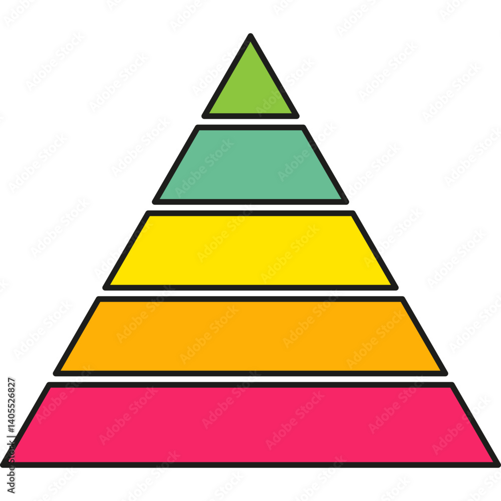 Poster pyramid infographic chart. triangle hierarchy data with five segments. vector illustration isolated 