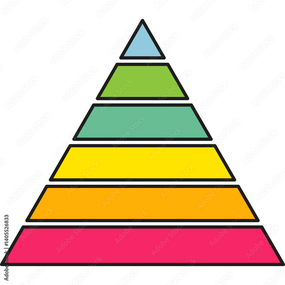 Poster pyramid infographic chart. triangle hierarchy data with six segments. vector illustration isolated o