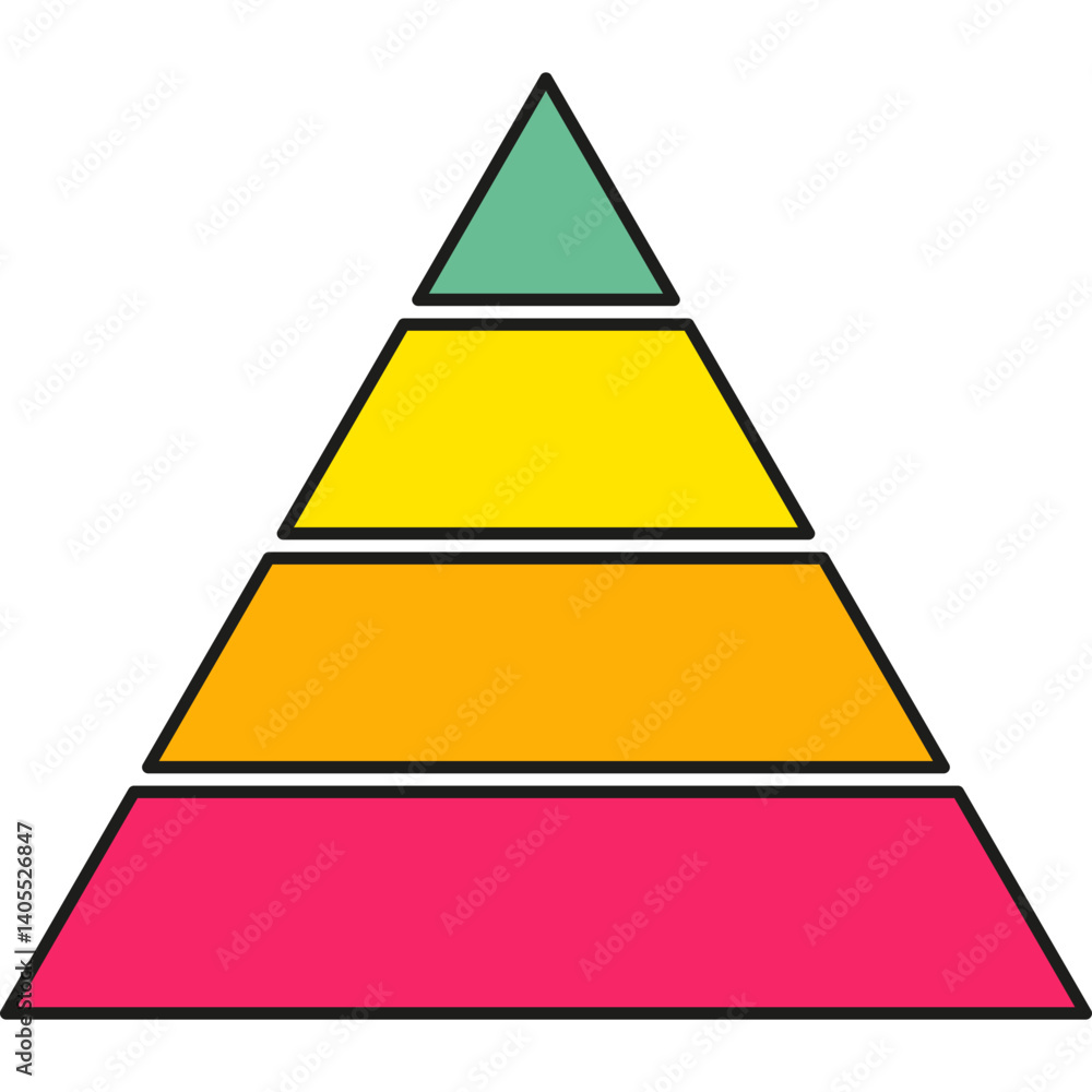 Poster pyramid infographic chart. triangle hierarchy data with four segments. vector illustration isolated 