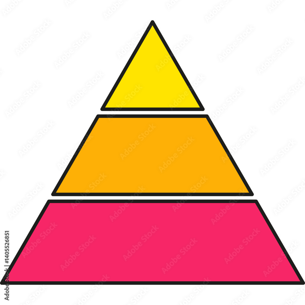 Poster pyramid infographic chart. triangle hierarchy data with three segments. vector illustration isolated