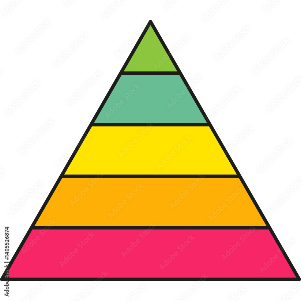Poster pyramid infographic chart. triangle hierarchy data with five segments. vector illustration isolated 