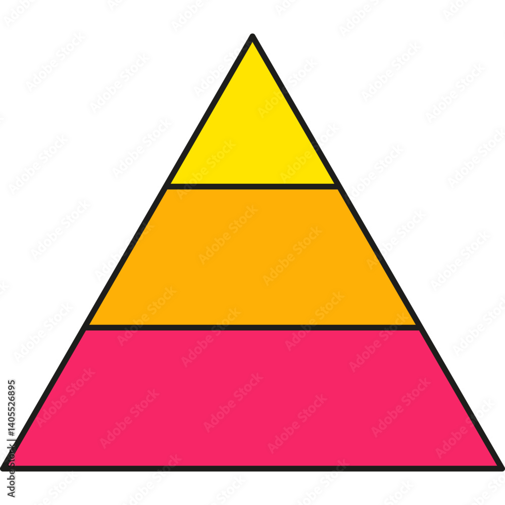 Poster pyramid infographic chart. triangle hierarchy data with three segments. vector illustration isolated