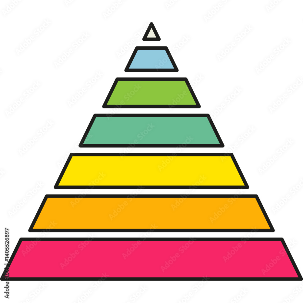 Poster pyramid infographic chart. triangle hierarchy data with seven segments. vector illustration isolated