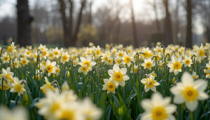 Obraz premium daffodils in the garden with blur background, HD and 4K image