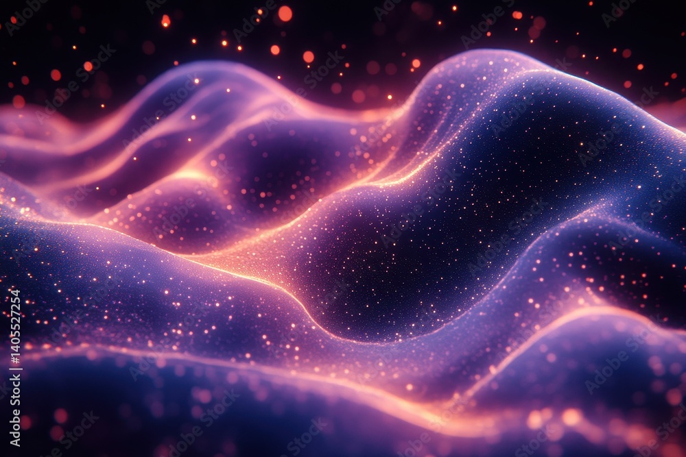 Wall mural captivating abstract representation of flowing waves with glowing particles illustrating cosmic beau