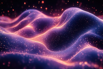 Obraz premium Captivating abstract representation of flowing waves with glowing particles illustrating cosmic beauty and motion