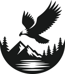Mountain with eagle vector silhouette