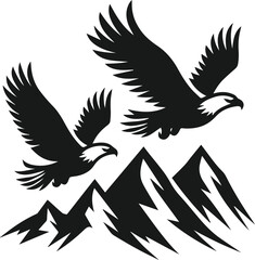 Mountain with eagle vector silhouette