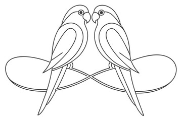 Two Lovebirds Facing Each Other Minimalist Line Art Design For Valentines Day