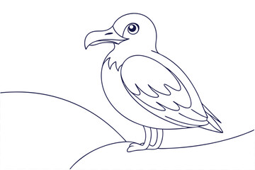 Outline Illustration Of Cute Seagull Bird Perched On A Coastal Rock