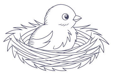 Cute Bird In Nest Illustration Outline Graphic Design Template