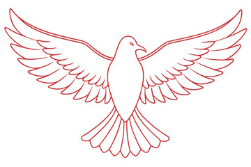 Dove Outline Illustration Flying Bird With Spread Wings In Red Color Isolated