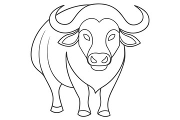 Line Art Buffalo Outline Drawing With Horns Illustration For Coloring Book Pages