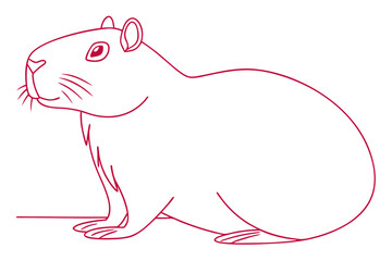 Minimalist Red Outline Drawing Of A Capybara Sitting On A Flat Surface