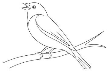 Singing Bird Outline Perched On Branch Vector Illustration Simple Design