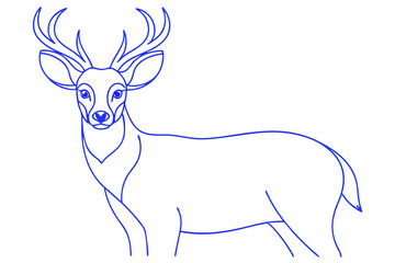 Elegant Blue Outline Of A Majestic Deer Illustration Standing On White Background