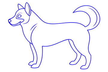 Blue Outline Drawing Of A Dog With Tail Up In Standing Position