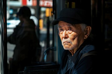 Fototapeta premium Elderly Man Sitting by a Window in Sunlight