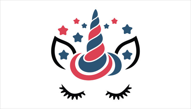 Patriotic unicorn with starry horn and American flag colors