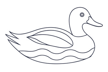 Outline Illustration Of A Duck With Water Line Pattern On White Background