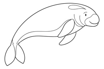 Line Art Illustration Of A Cute Manatee Sea Cow Marine Mammal