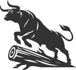 Forest with bull animal vector silhouette