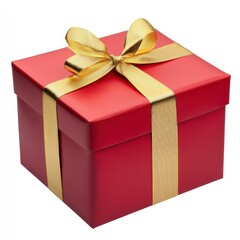 Obraz premium A bright red gift box with a golden ribbon, symbolizing celebration, occasions, and the joy of giving.
