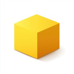 A bright yellow cube with smooth surfaces, set against a plain background, emphasizing its geometric shape and vibrant color.