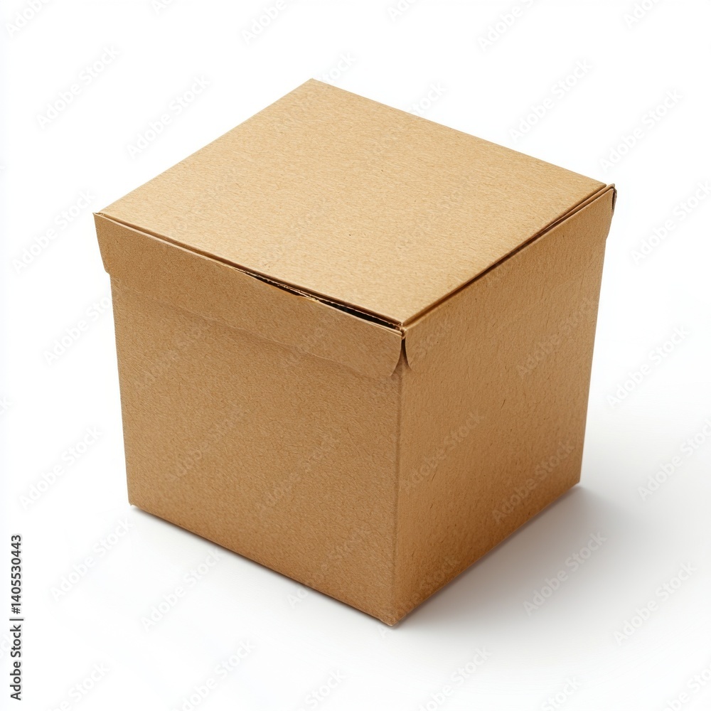 Poster a plain brown cardboard box with a square shape, featuring a simple design and clean lines, suitable