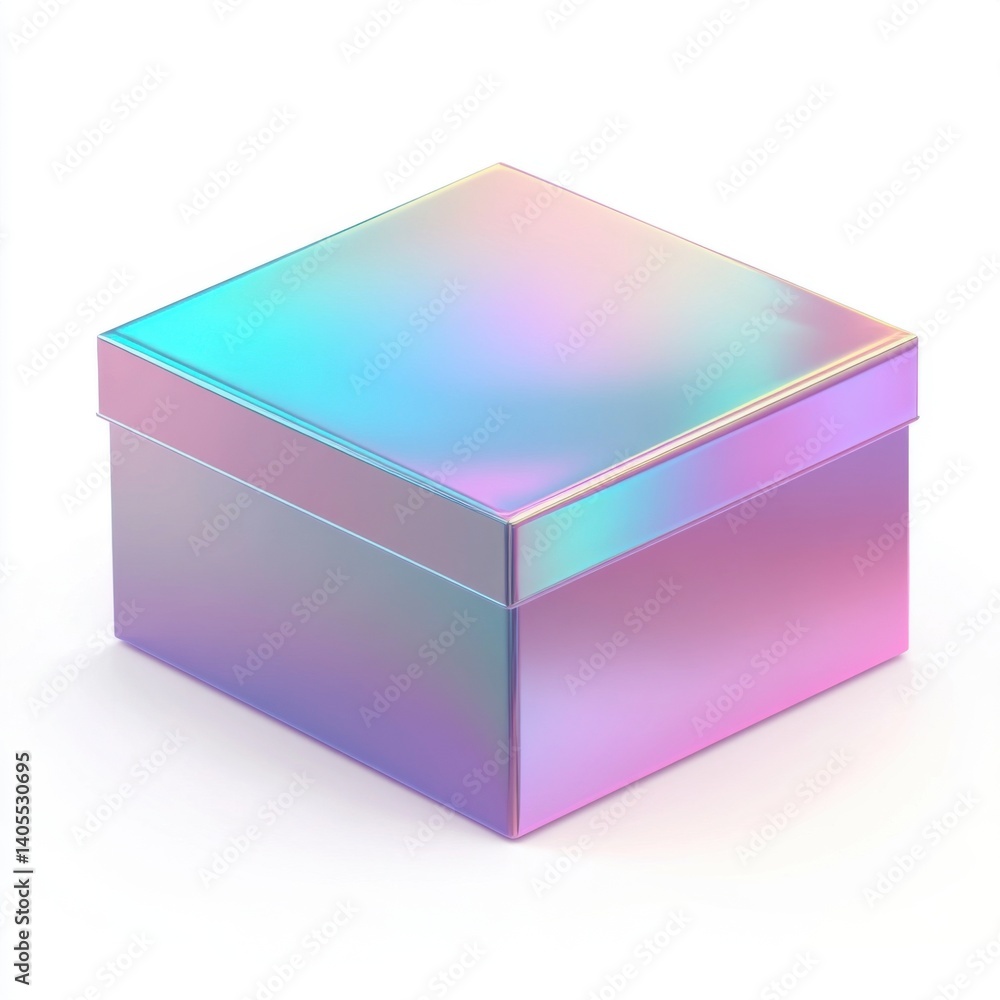 Aufkleber a shiny, iridescent box reflecting a spectrum of colors, characterized by its smooth surface and mod