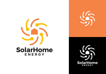 sun with home logo. solar energy and house design template	

