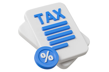 3d Tax deduction form icon. Income tax, accounting and financial management, VAT and property taxes concept. Online tax documents. Minimal cartoon tax document business finance economy. 3d render.