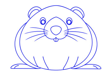 Blue Outline Drawing Of A Cute Beaver Illustration On White Background