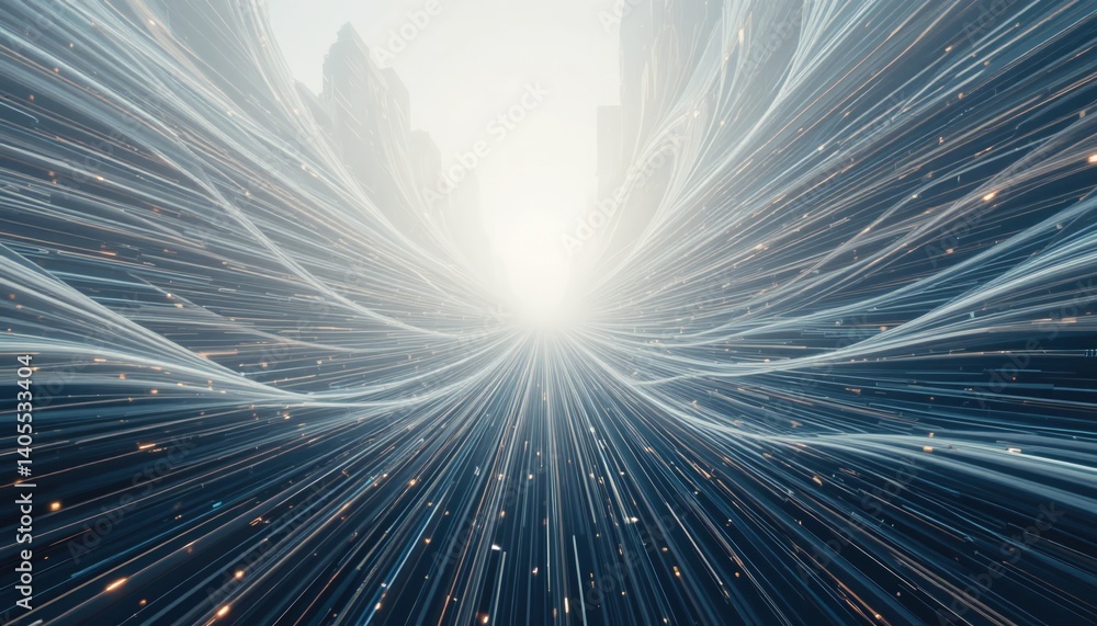 Poster dynamic light flowing through a cosmic tunnel abstract art futuristic setting digital visualization 