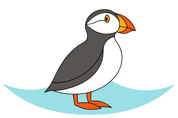 Illustration Of A Cartoon Puffin Standing On Water Isolated On White Background