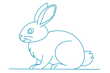 Minimalist Blue Outline Illustration Of A Cute Bunny Rabbit Animal