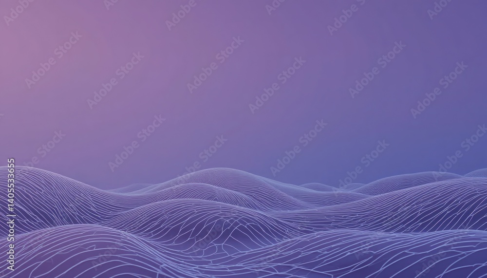 Poster dynamic wave patterns in soft purple gradient abstract design digital art tranquil environment aeria