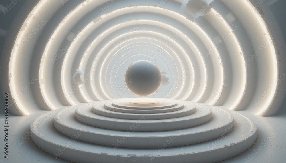 Poster futuristic 3d sphere animation abstract space digital art minimalist environment centered perspectiv