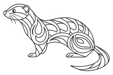 Stylized Stoat Outline Illustration With Abstract Fillings Animal Line Art