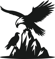 Mountain with eagle vector silhouette